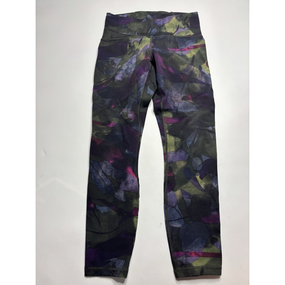 Lululemon Train Times 7/8 Pant 24" Leggings Purple Green Floral Mesh Womens 6